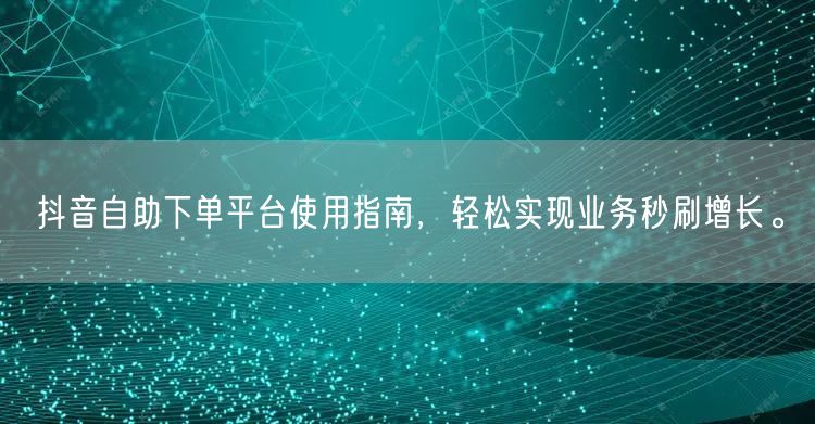 抖音自助下单平台使用指南，轻松实现业务秒刷增长。