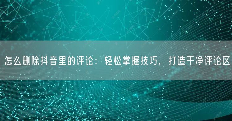 怎么删除抖音里的评论：轻松掌握技巧，打造干净评论区