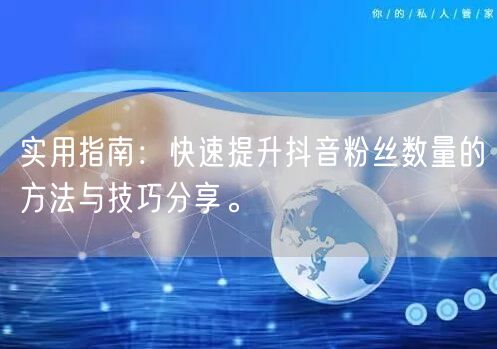 实用指南：快速提升抖音粉丝数量的方法与技