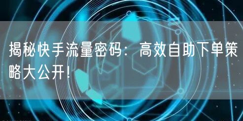 揭秘快手流量密码：高效自助下单策略大公开！