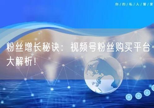 粉丝增长秘诀：视频号粉丝购买平台大解析！