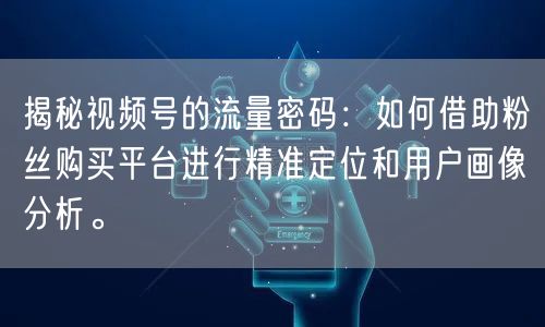 揭秘视频号的流量密码：如何借助粉丝购买平
