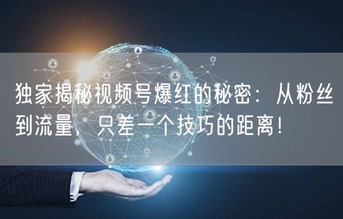 独家揭秘视频号爆红的秘密：从粉丝到流量，只差一个技巧的距离！