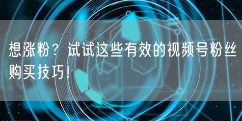想涨粉？试试这些有效的视频号粉丝购买技巧！