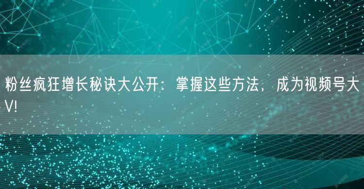 粉丝疯狂增长秘诀大公开：掌握这些方法，成为视频号大V!