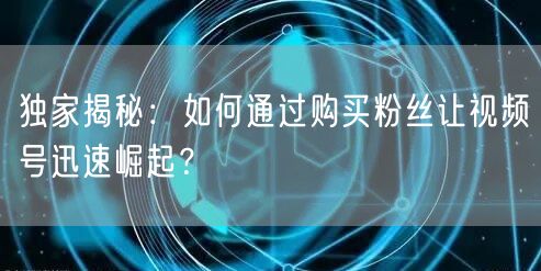 独家揭秘：如何通过购买粉丝让视频号迅速崛